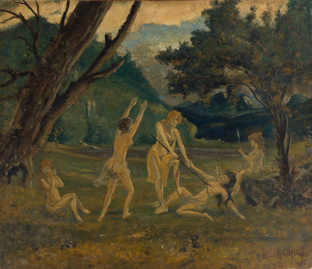 LOUIS EILSHEMIUS Landscape with Playful Nymphs.